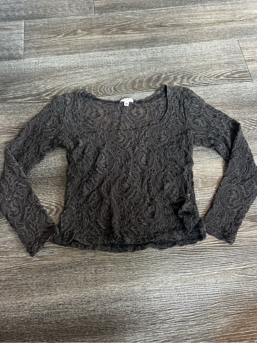 Paris Blues Dark Grey Lace Long Sleeve Scoop Neck Top